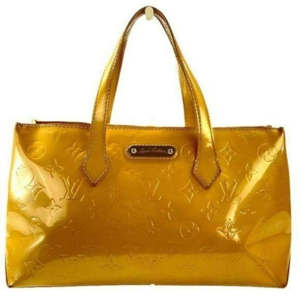 Authentic Louis vuitton Satchel Bag Wilshire Yellow Vernis Used LV Handbag